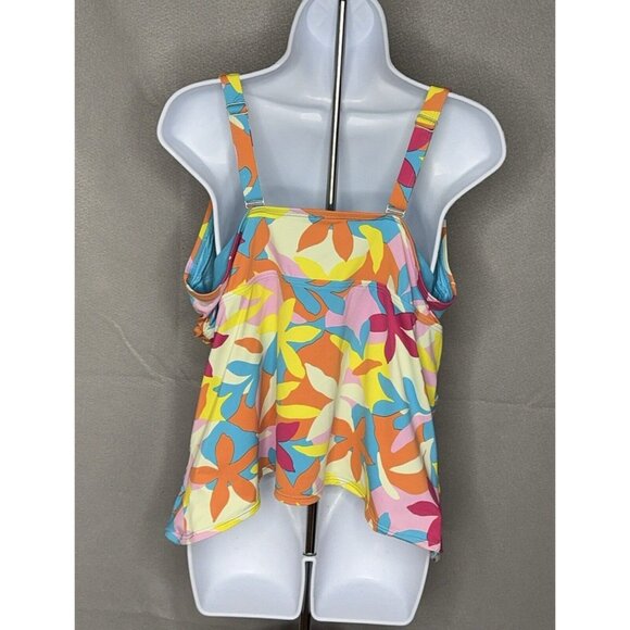 Lands End Tankini Swim Top Plus Size 18W V Neck Wrap Underwire Floral Colorful - Picture 3 of 10